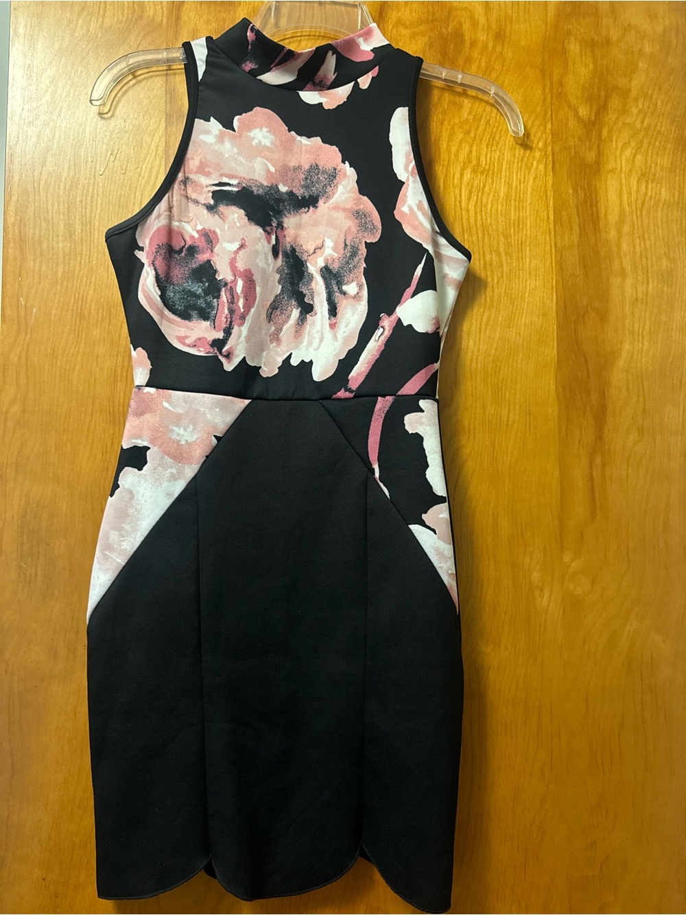Windsor Black Mini Dress with Pink Floral Accents